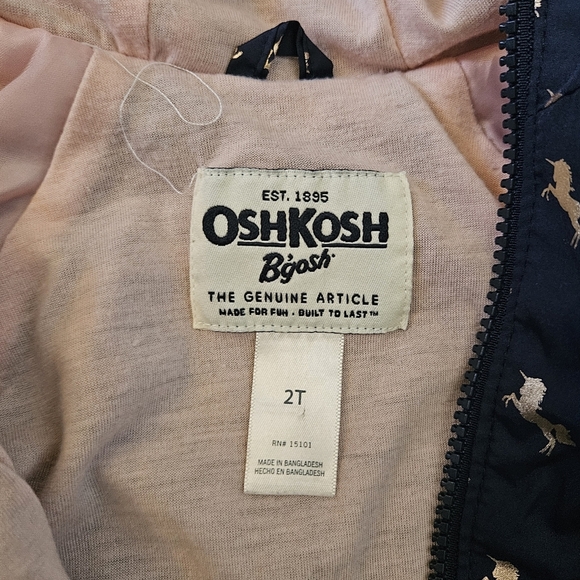 OshKosh B'gosh Pink Unicorn Zip Up Hooded Jacket Girls (2T) - Picture 3 of 5